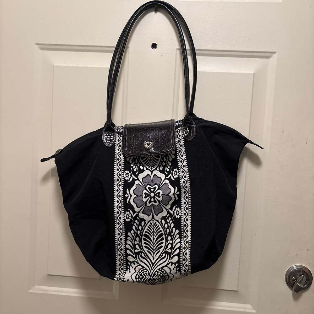 Brighton Night and Day Large Floral Embroidered Canvas Tote Bag